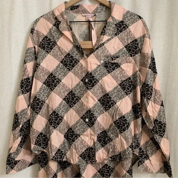 Victoria’s Secret Flannel Pink and Leopard Animal Cheetah Pajama Set NEW Medium - Picture 5 of 9